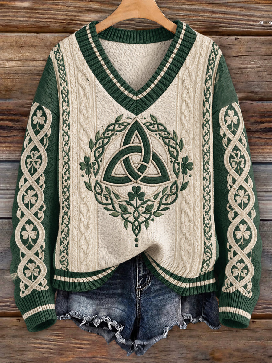 Women's Celtic style V-neck imitation sweater