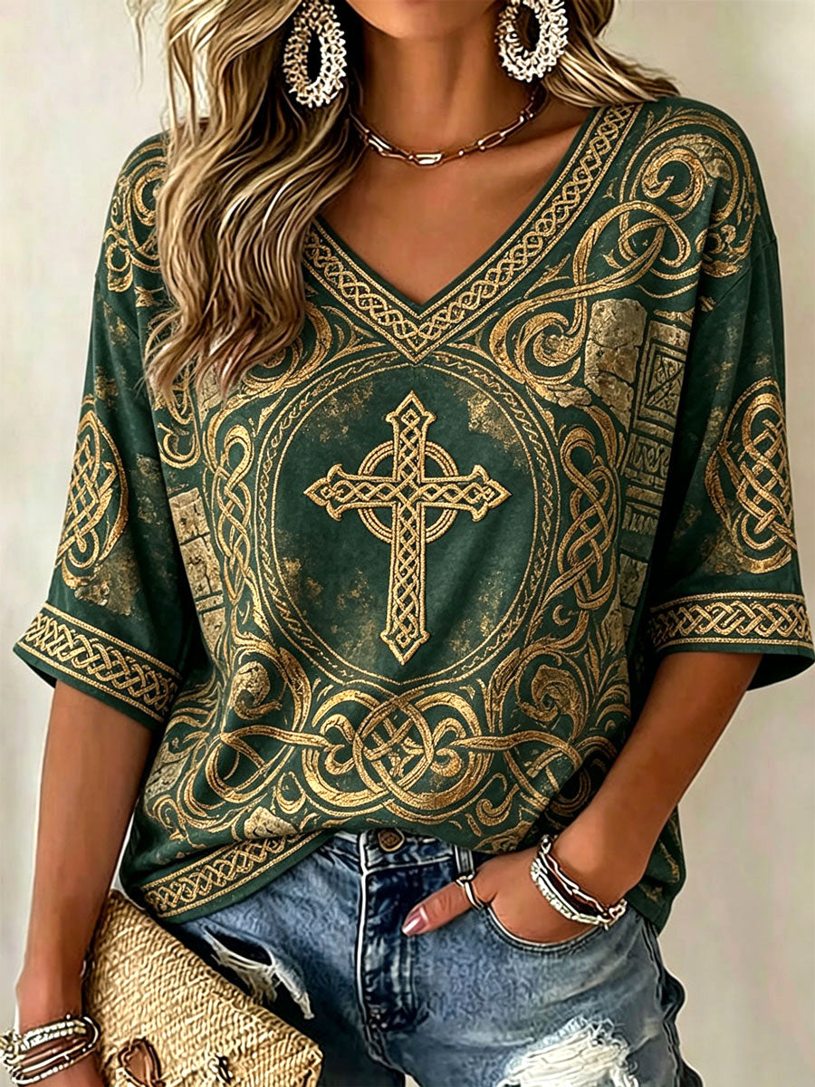 Women's Celtic Print Casual T-shirt