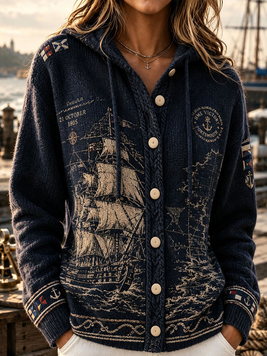 Women's British Trafalgar Day Printed Knitted Coat