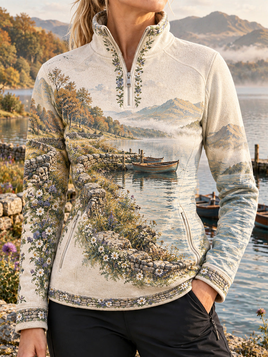 Women's Vintage British Cumberland County Celebration Printed Zipper Sweatshirt