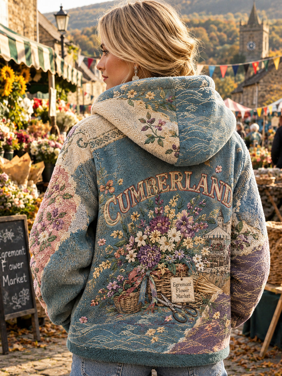 Lady's Vintage British Cumberland County Celebration Printed Flannel Coat