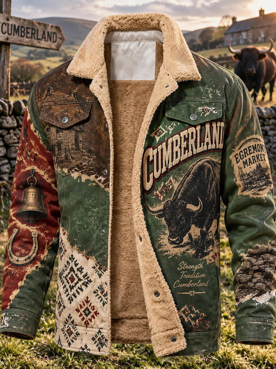 Men's Vintage British Cumberland County Celebration Printed Thickened Velvet Jacket