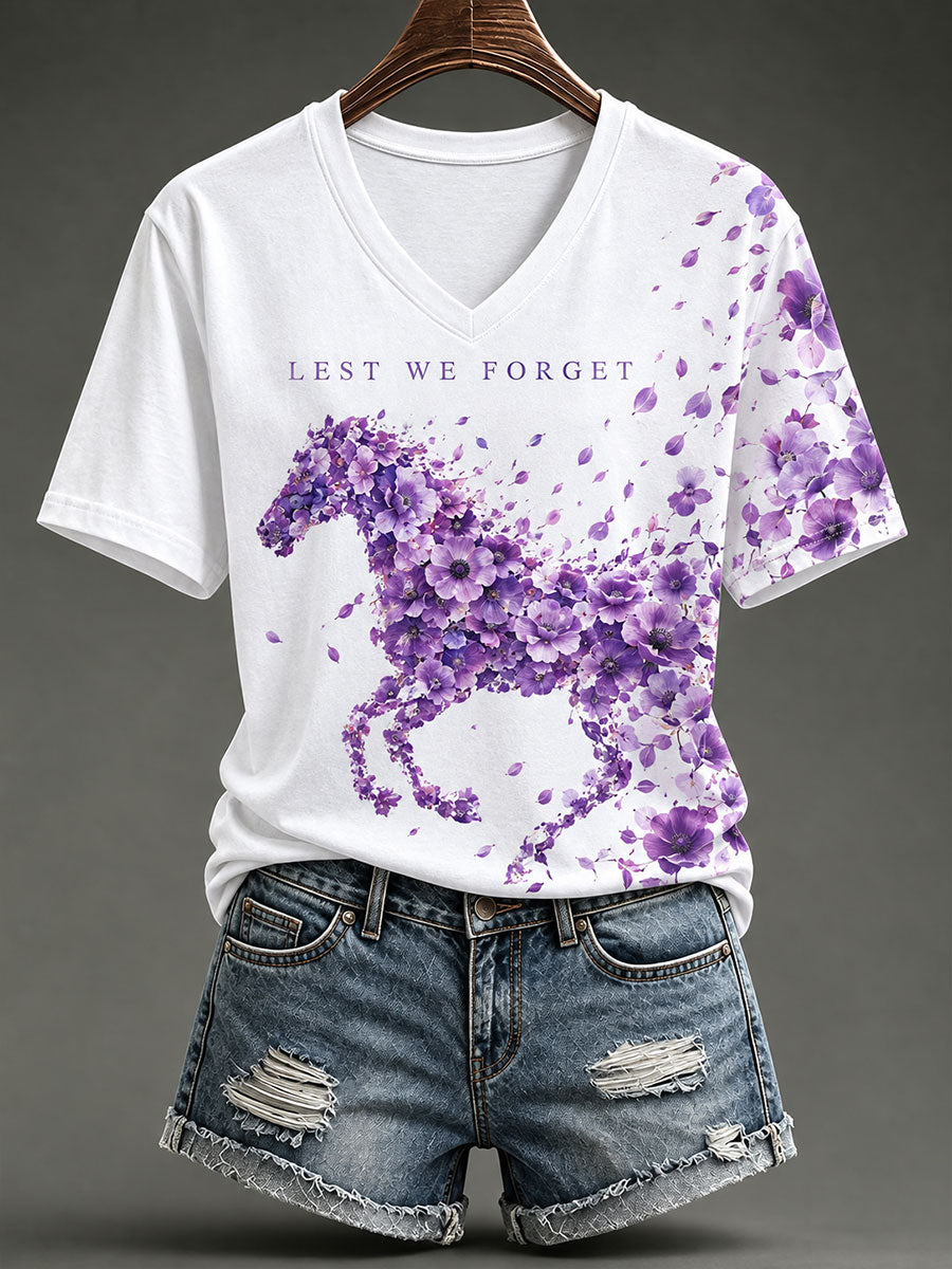 Women's Lest We Forget The Warhorse Print Short-sleeved T-shirt