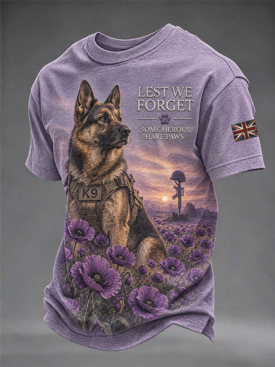 Men's Lest We Forget Some Heroes Have Paws Print Short Sleeves T-shirt