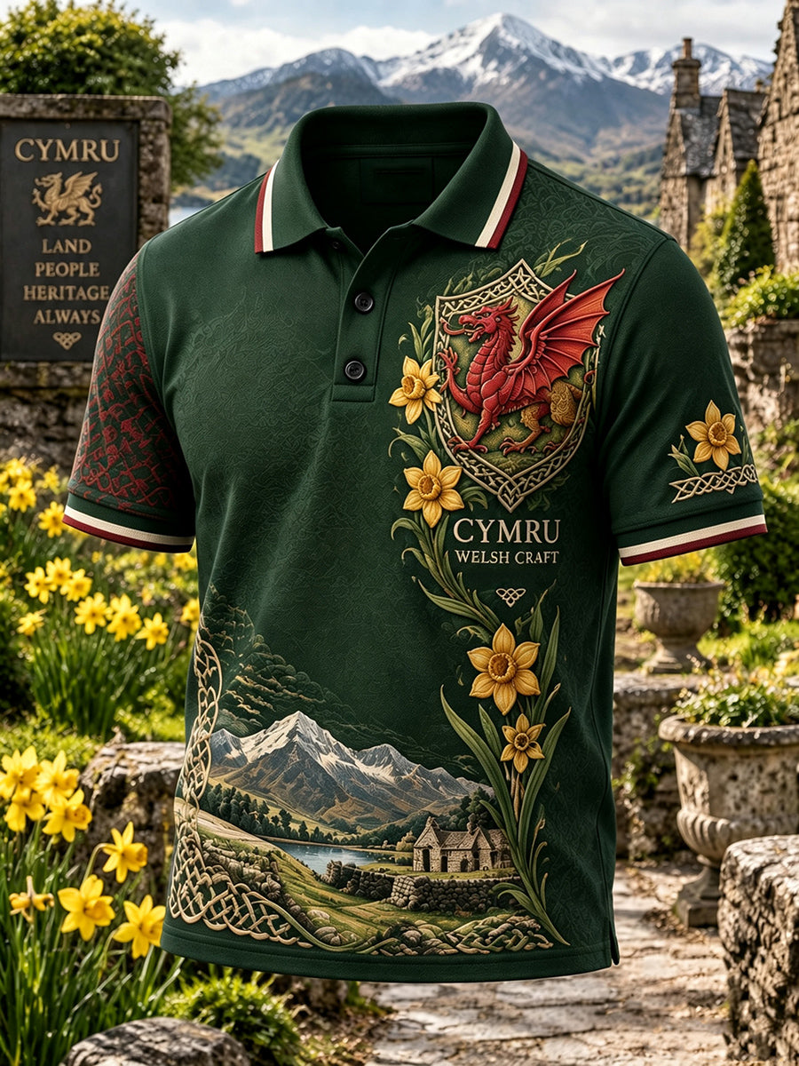 Men's Vintage British Wales Printed Polo Shirt