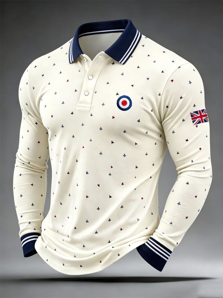 Men's UK Music Lover Mods Culture Printed long sleeve polo