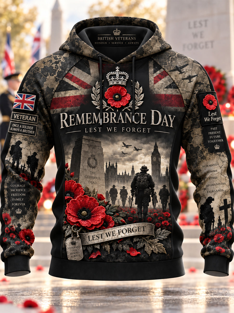 Men's Remembrance Day Lest We Forget Hooded Sweatshirt