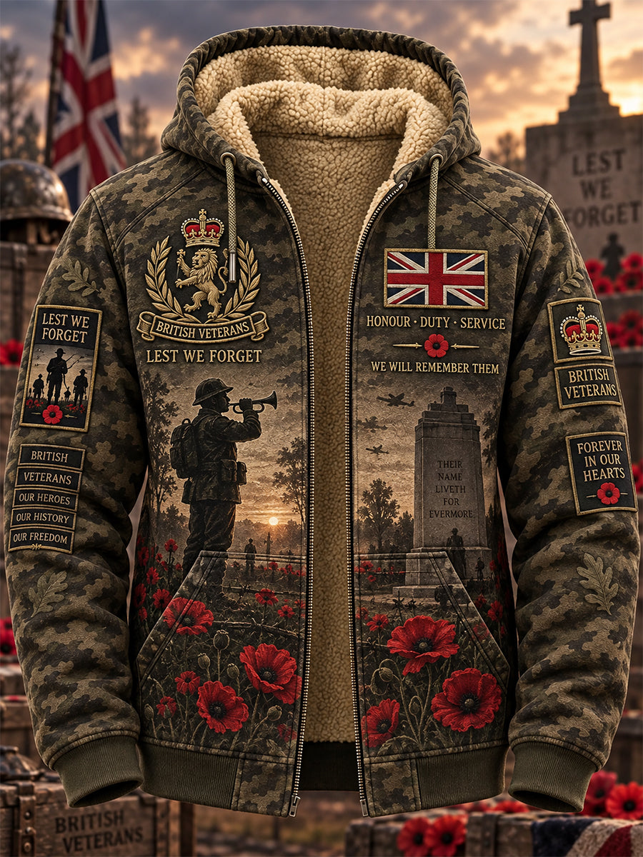 Men's Remembrance Day Lest We Forget Fleece-Lined Zipper Hoodie