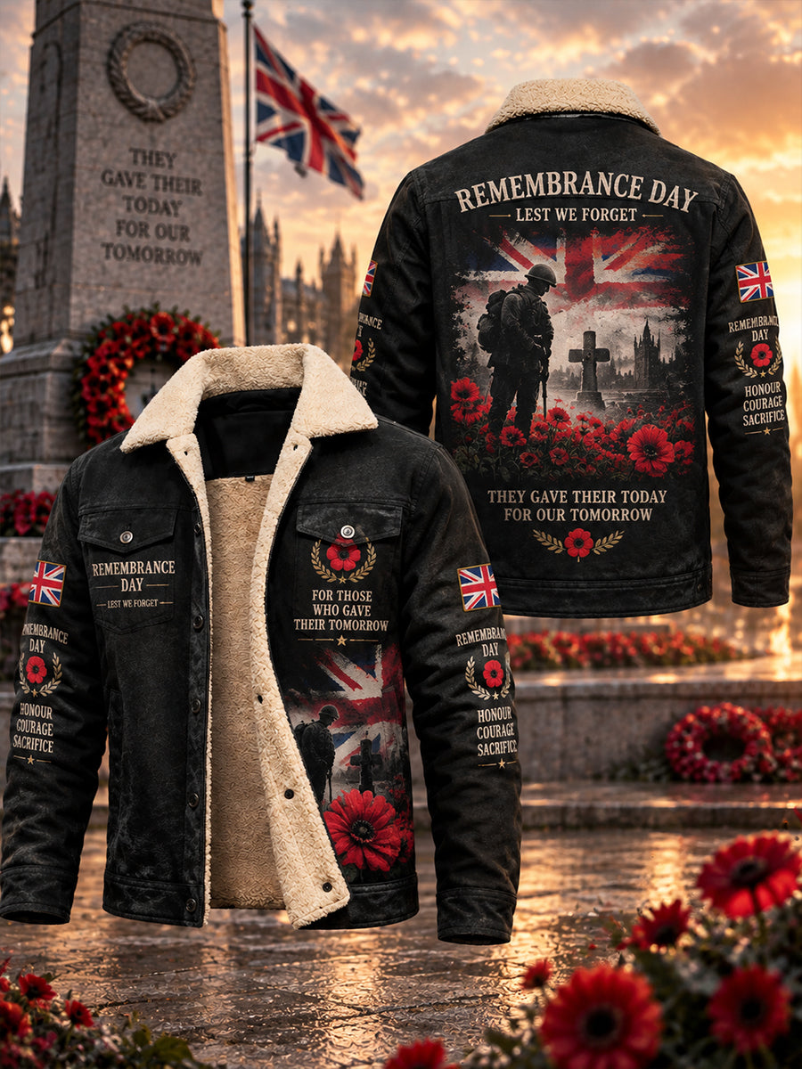 Men's Fleece-Lined Hoodie With Remembrance Day Veteran-Themed Print