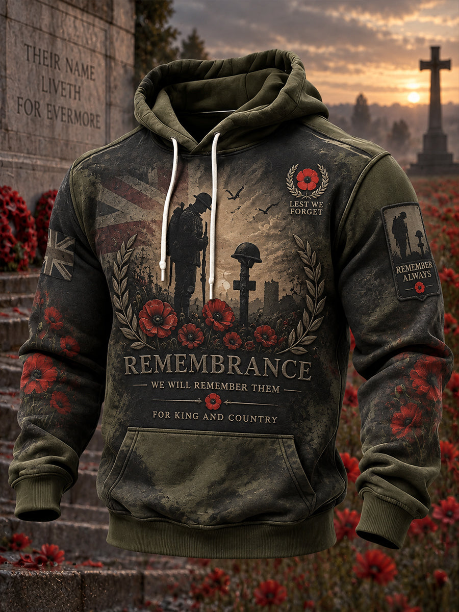 Men's Remembrance Day Veteran-Themed Graphic Hoodie