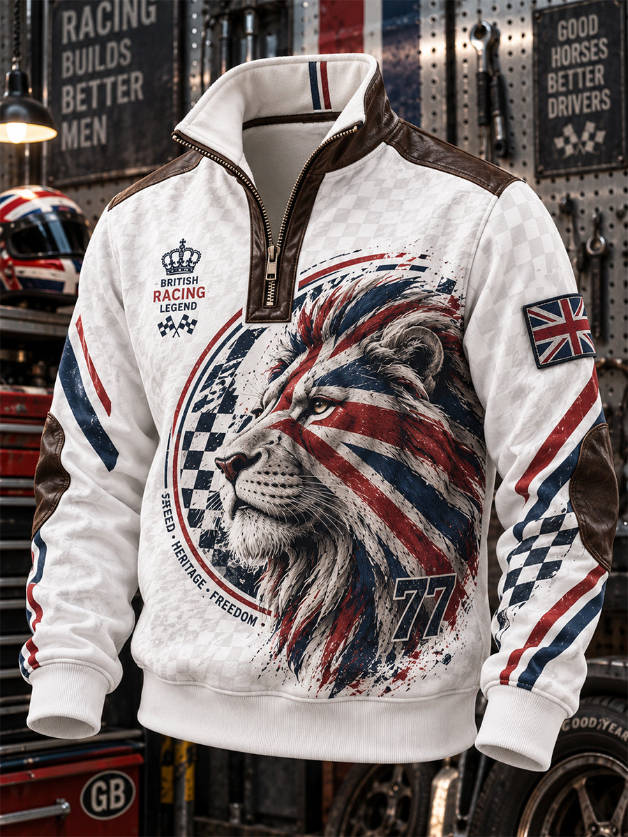 Men's British Lion Printed Zip-Up Hoodie