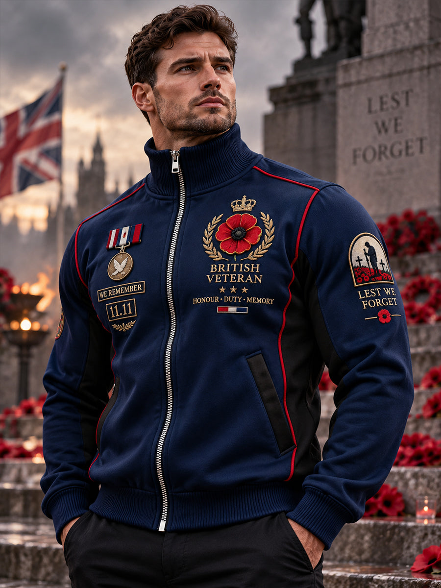 Men's High-Neck Jacket With Remembrance Day-Themed Print