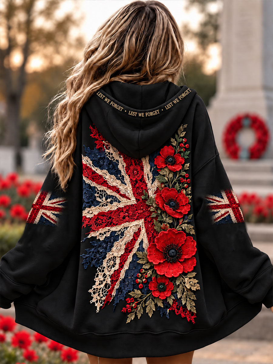 Women's Lest We Forget Print Zip-Up Hoodie