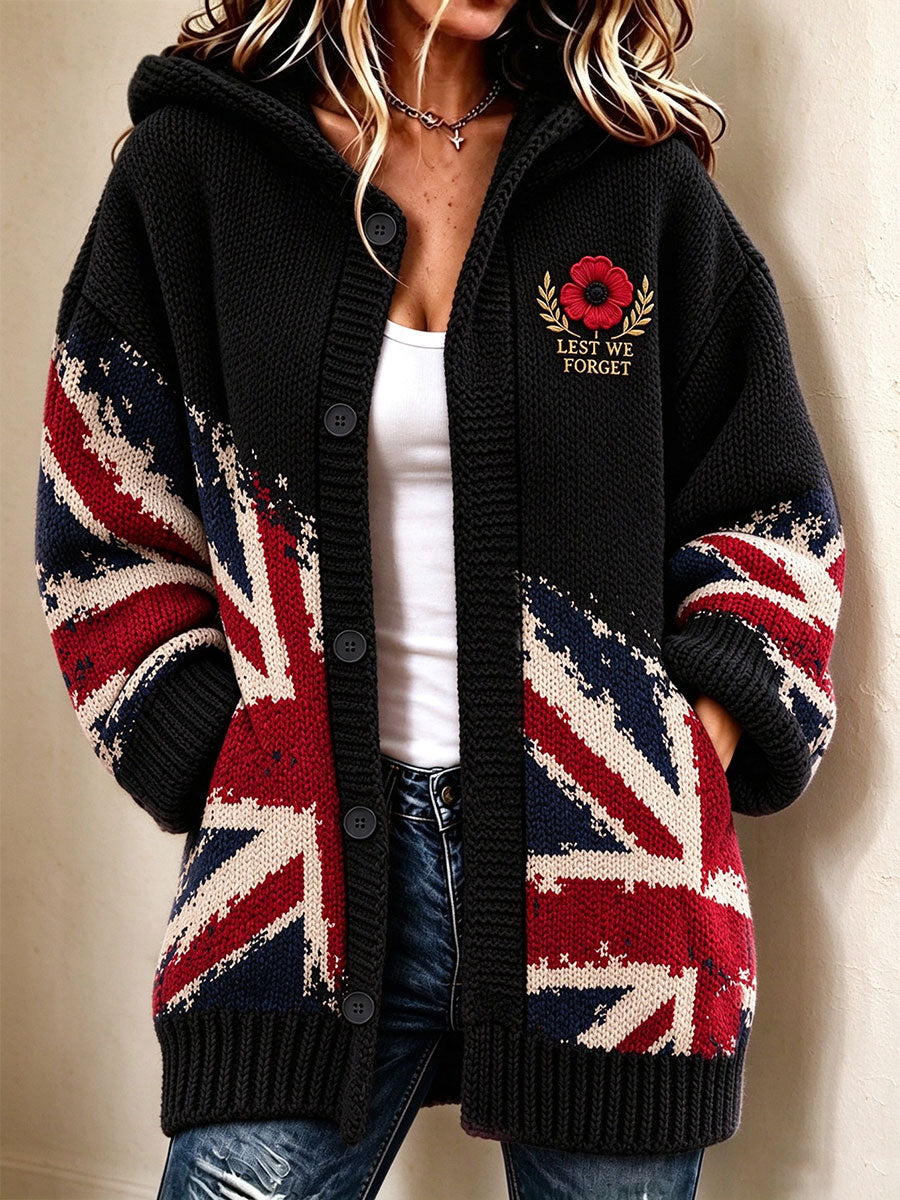 Women's Lest We Forget Print Composite Fleece Long Coat