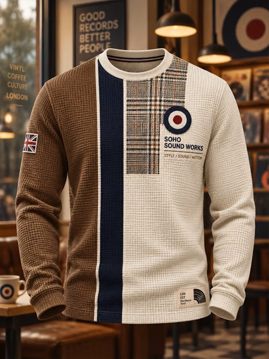 Men's UK Music Lover Mods Art Printed Waffle Sweatshirt