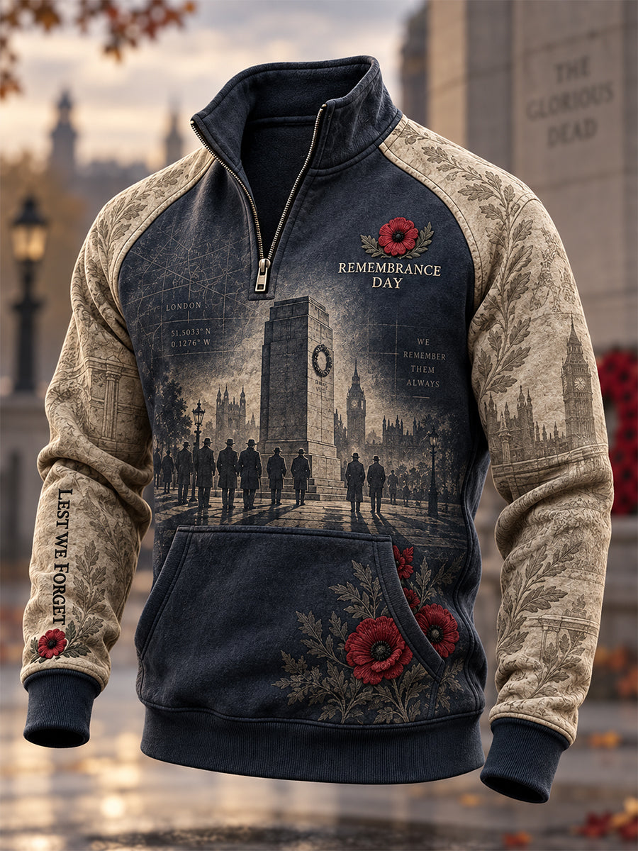 Men's Veteran Remembrance Day Lest We Forget Zip-Up Hoodie