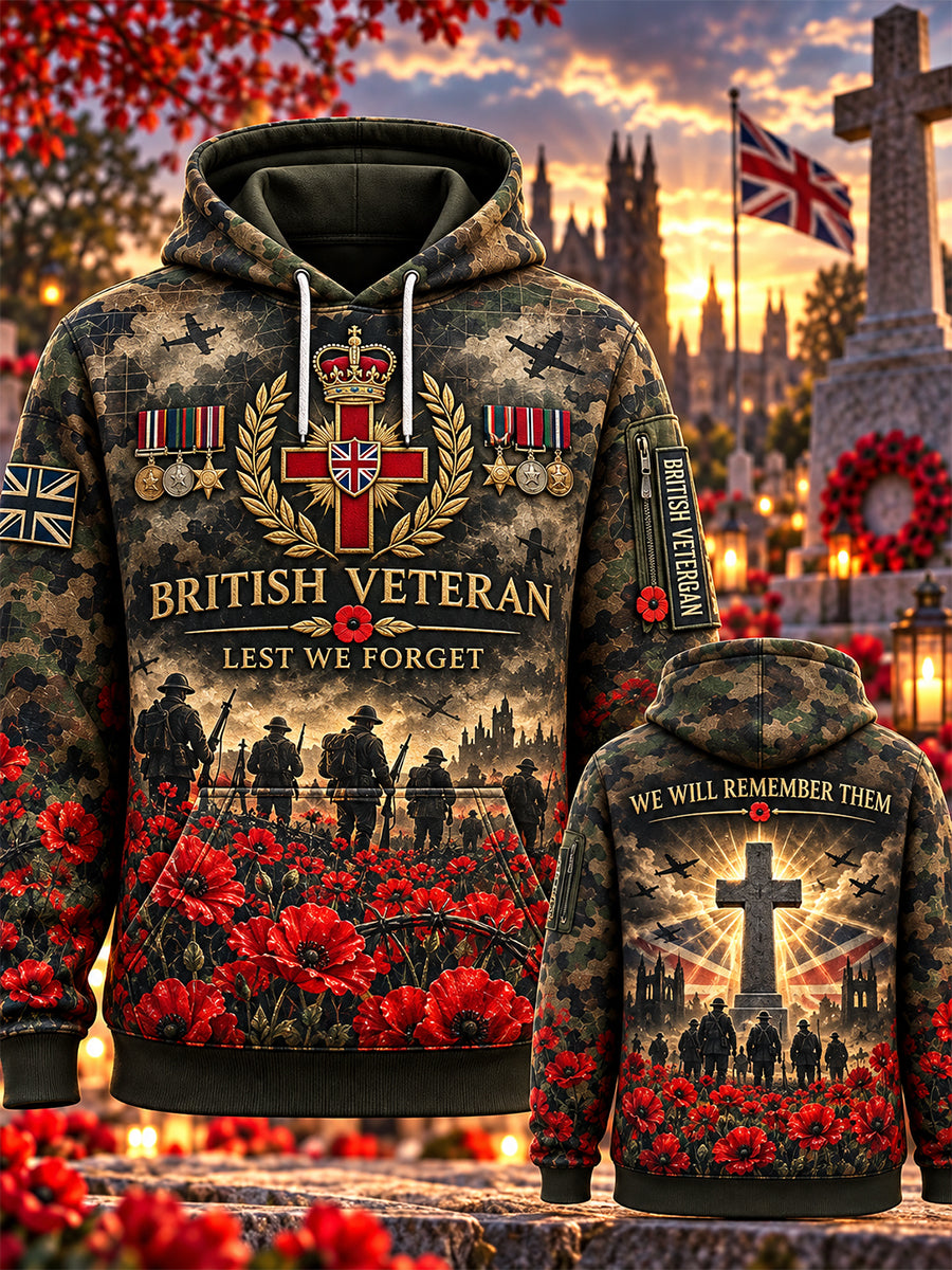 Men's Veteran Remembrance Day Lest We Forget Hooded Sweatshirt