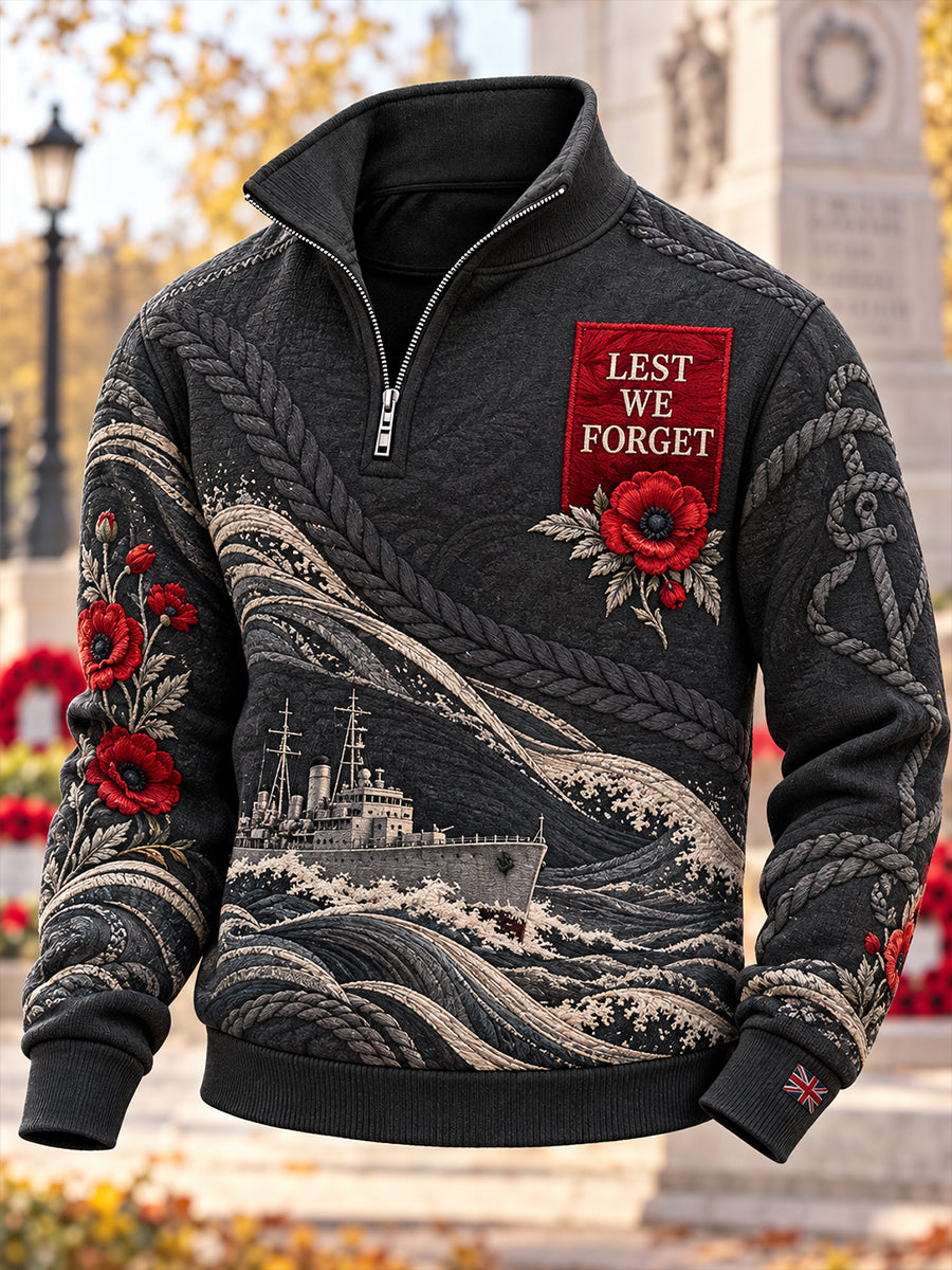 Men's British Veteran Remembrance Day Stand-Collar Half-Zip Sweatshirt