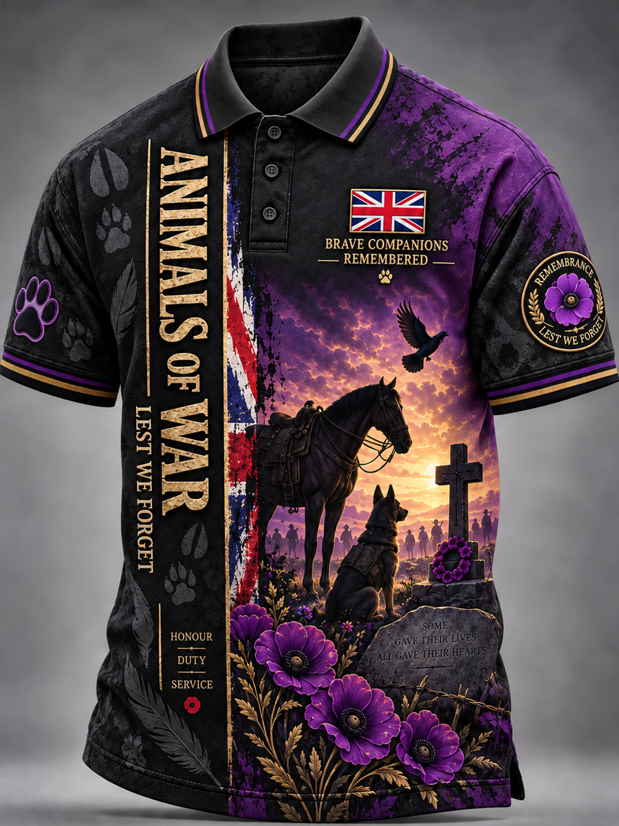 Men's UK Remembrance Day Commemorating Animals In War Short Sleeve Shirt