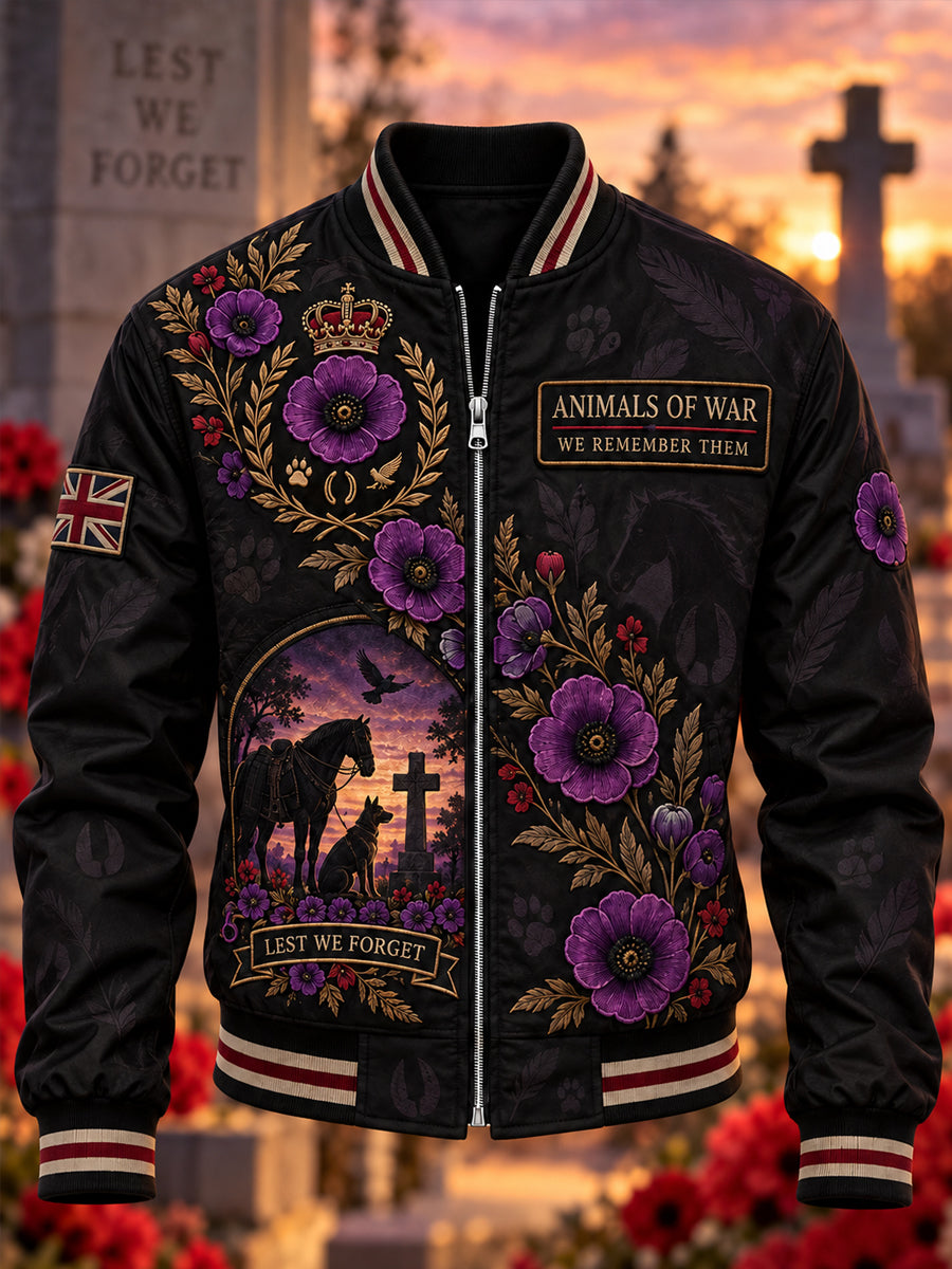 Men's UK Remembrance Day Commemorating Animals In War Printed Monkey Jacket