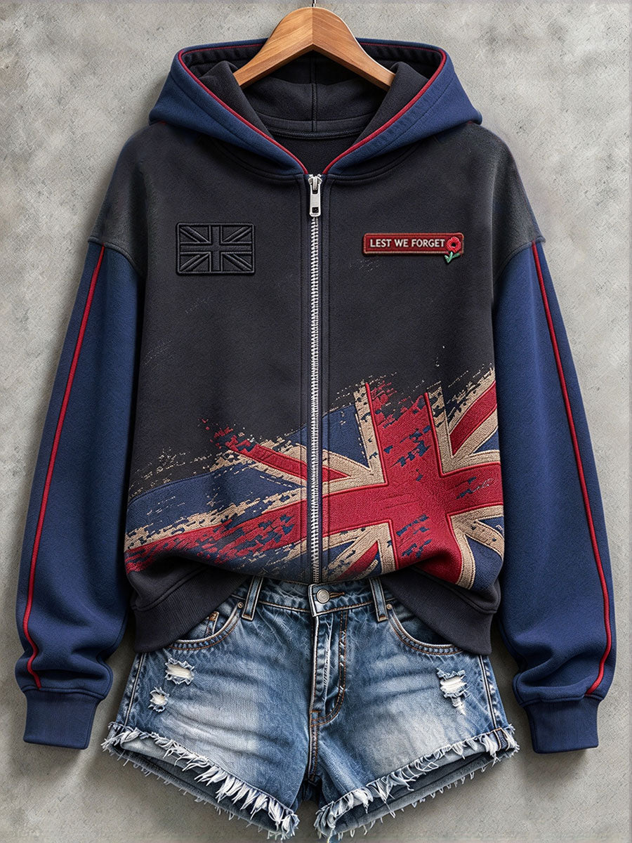Women's Lest We Forget Print Zip-Up Hoodie