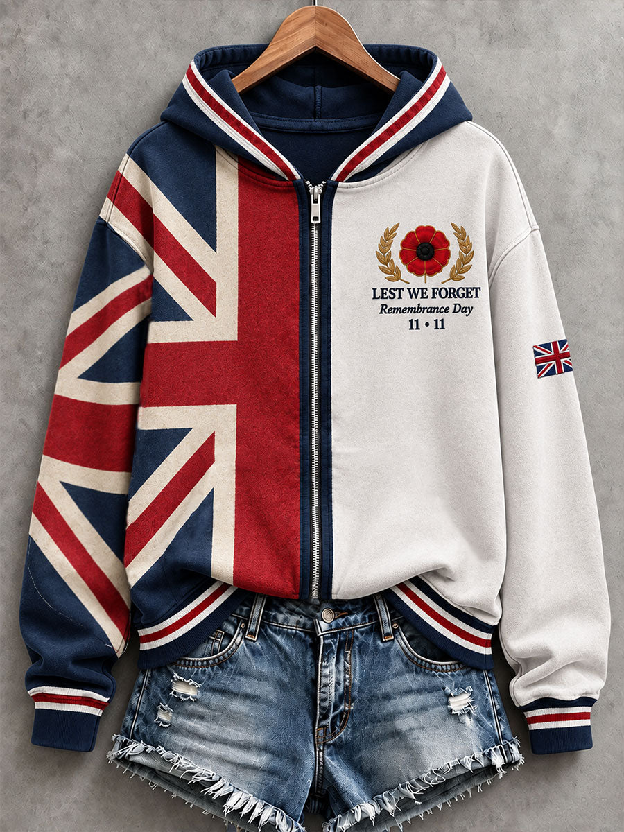 Women's Lest We Forget Print Zip-Up Hoodie