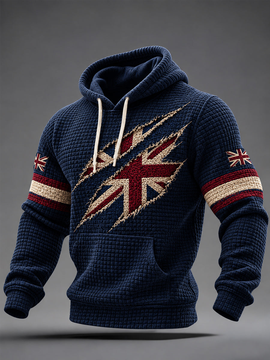 Men's UK Flag Print Casual Waffle Hoodie