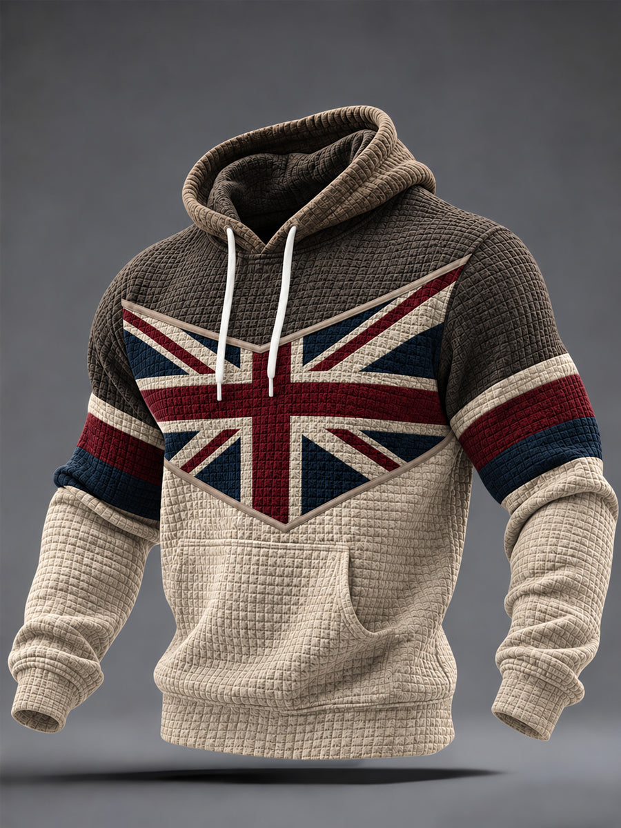 Men's UK Flag Print Casual Waffle Hoodie