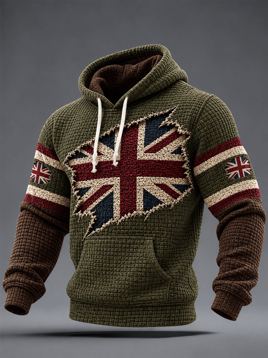Men's UK Flag Print Casual Waffle Hoodie