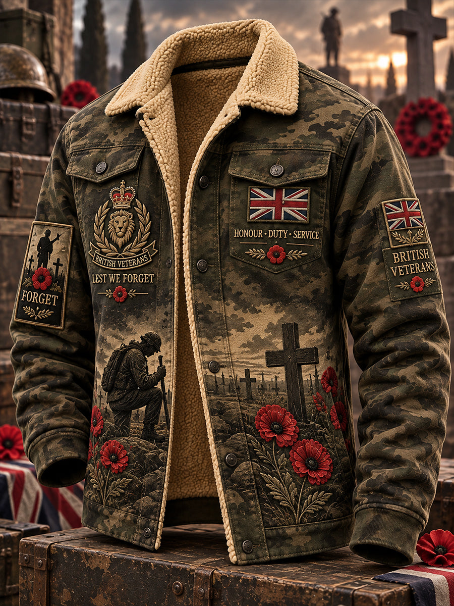 Men’s Remembrance Day-Themed Fleece-Lined Jacket With Veteran-Inspired Prints