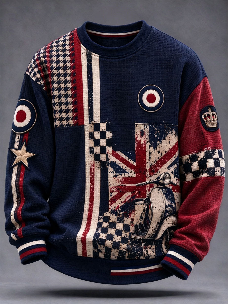Men's UK Music Lover Mods Art Printed Waffle Sweatshirt