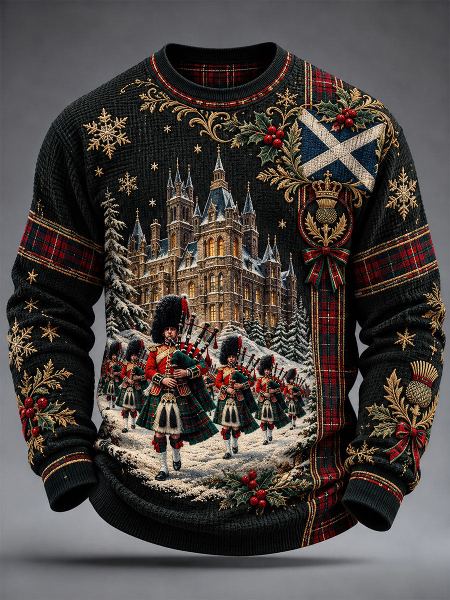 Men's Scottish Christmas Printed Waffle Sweatshirt