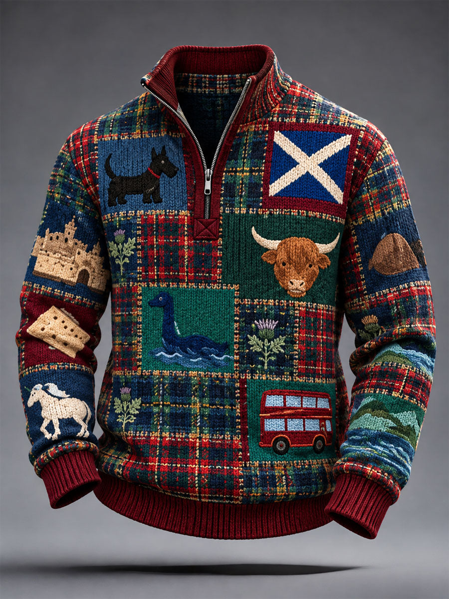 Men's Scottish Christmas Printed Zip-Up Hoodie