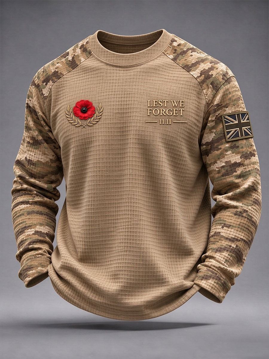 Men's Lest We Forget Print Waffle Long Sleeve T-Shirt