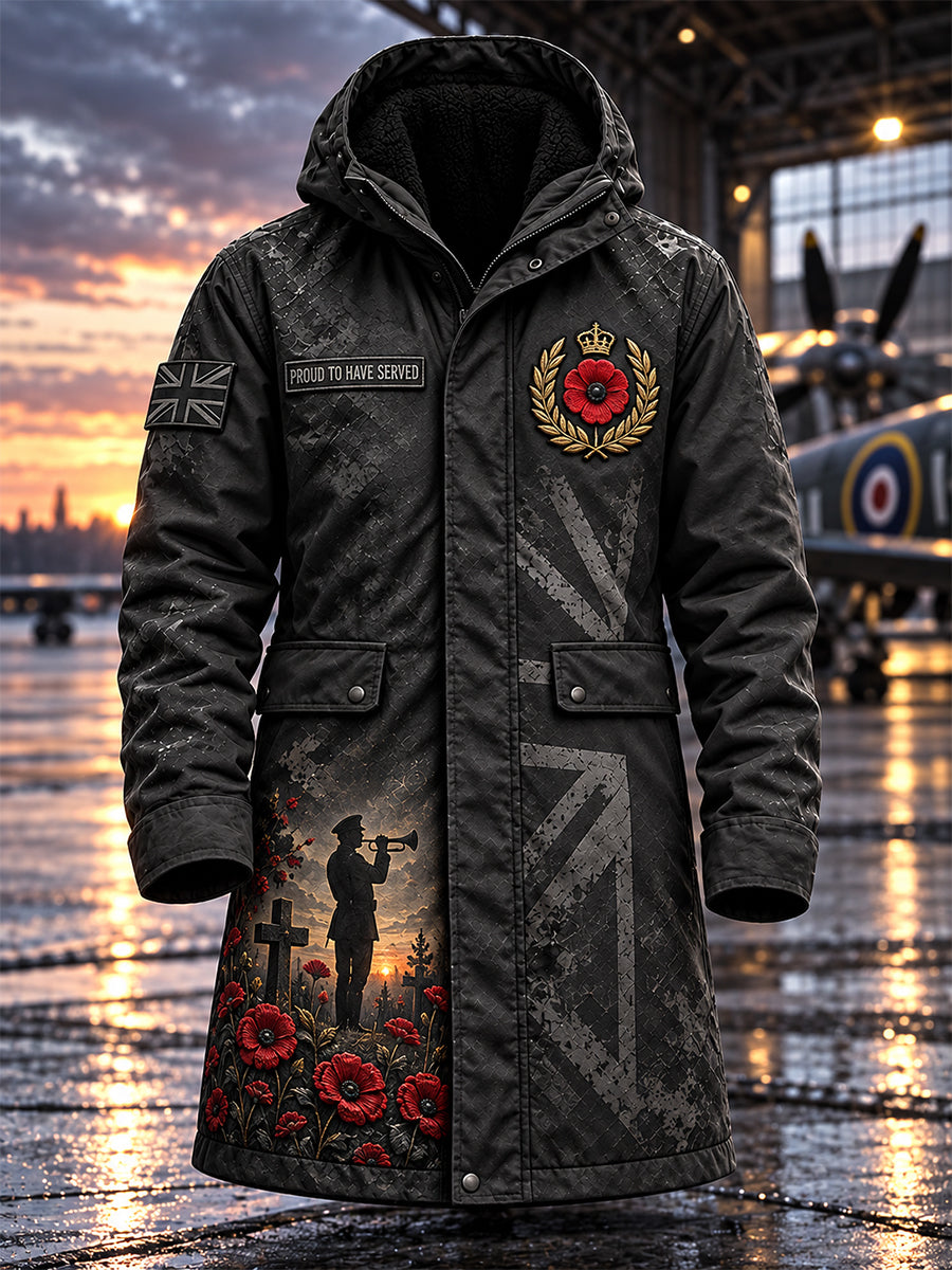 Men's British Veteran Printed Casual Hooded Long Coat