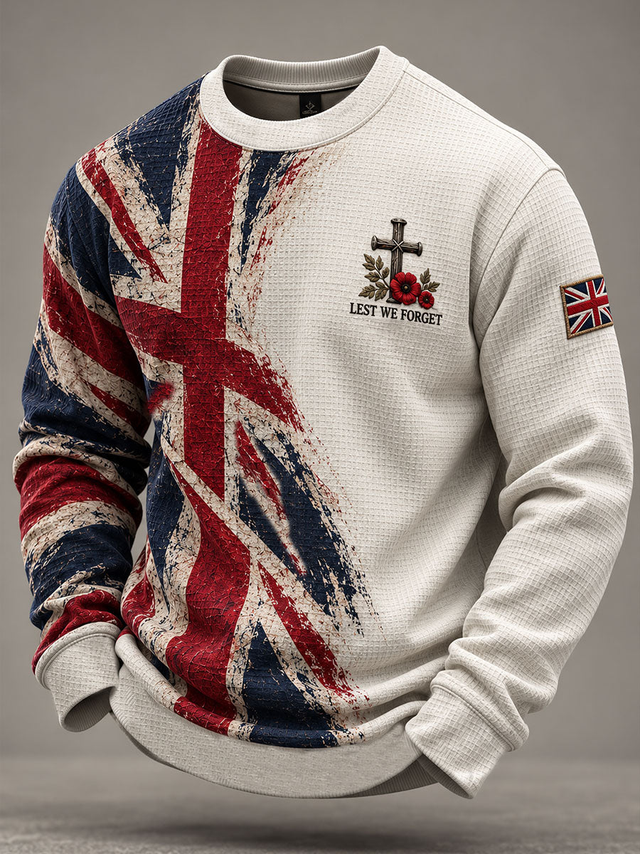 Men's Lest We Forget Print Waffle Sweatshirt