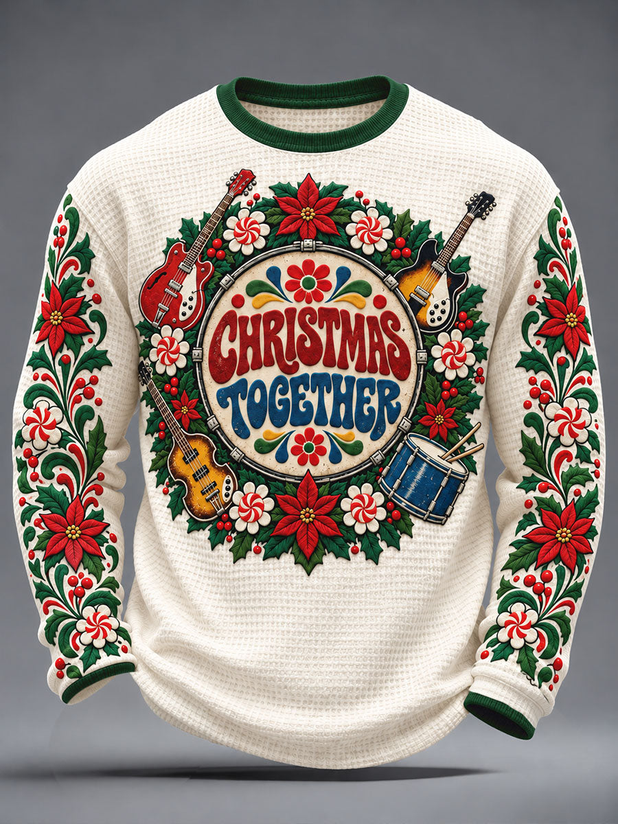 Men's UK Music Lover Christmas Art Printed Waffle Tops