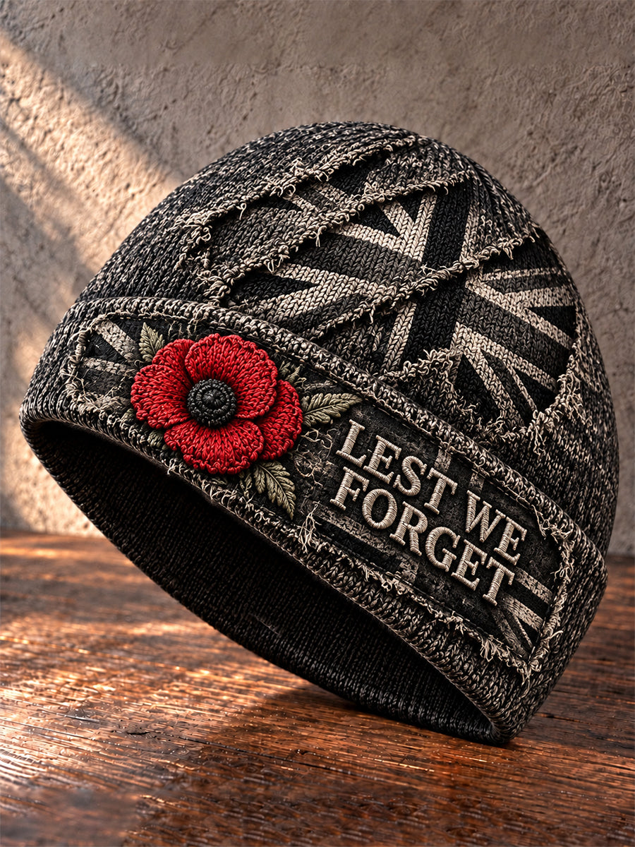 Unisex Lest We Forget Print Warm Cold Knitted Hat