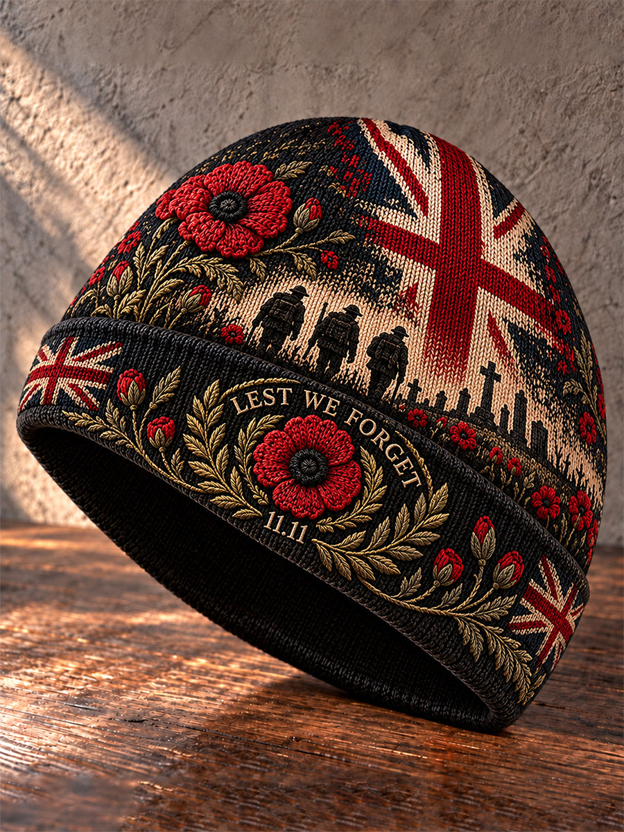 Unisex British Veteran Lest We Forget Print Warm Cold Knitted Hat