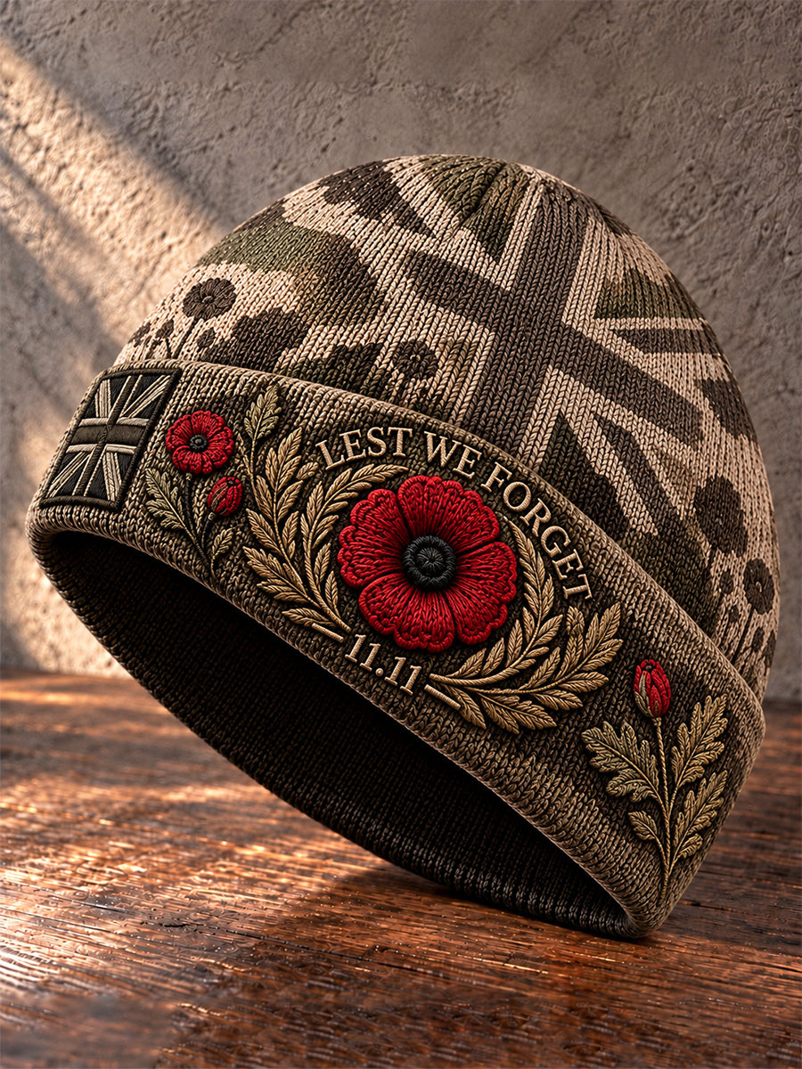 Unisex British Veteran Lest We Forget Print Warm Cold Knitted Hat
