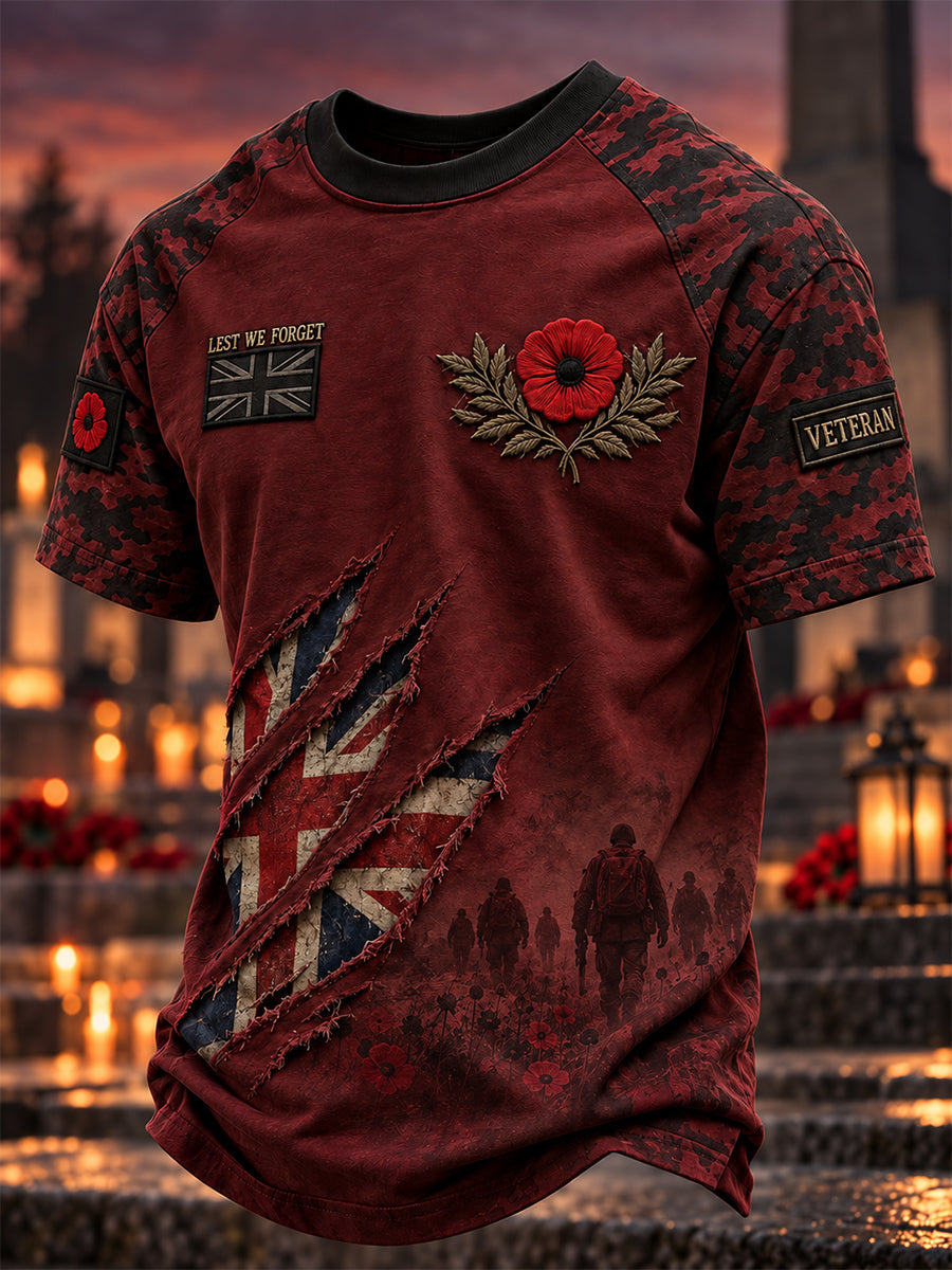 Men's British Veteran Lest We Forget Print Short-Sleeve T-Shirt
