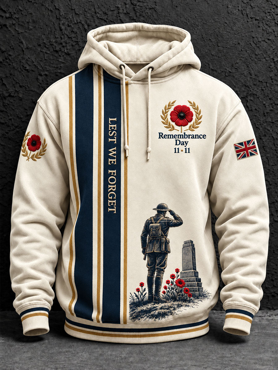 Men's Lest We Forget Print Oversized Drop-Shoulder Hoodie