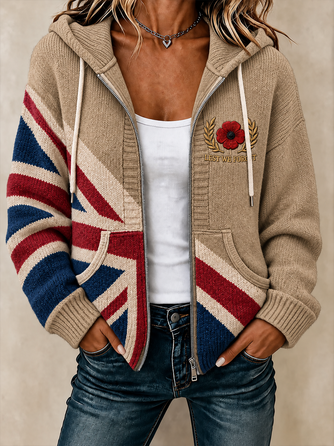 Women's Remembrance Day Woolen Cardigan Coat