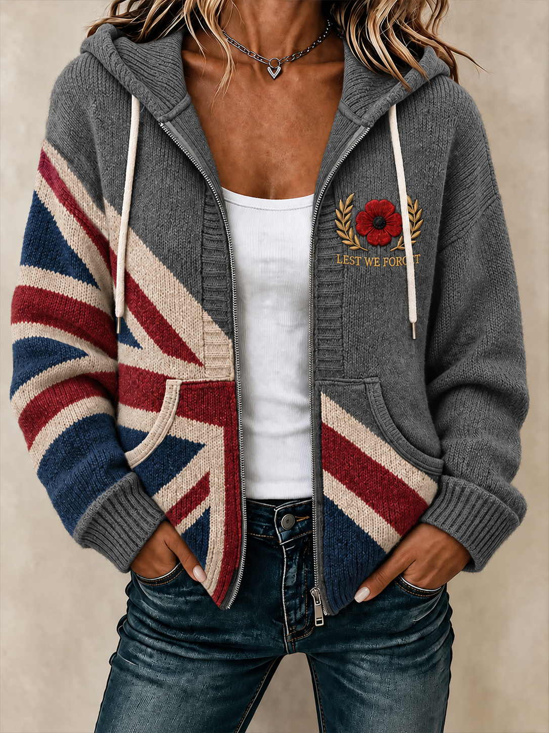 Women's Remembrance Day Woolen Cardigan Coat