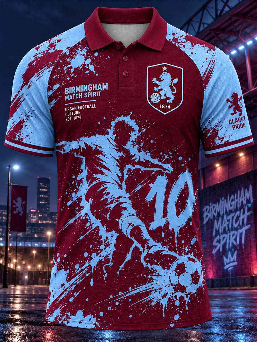Men's Short-Sleeve Raglan Polo Shirt With Soccer-Themed Print