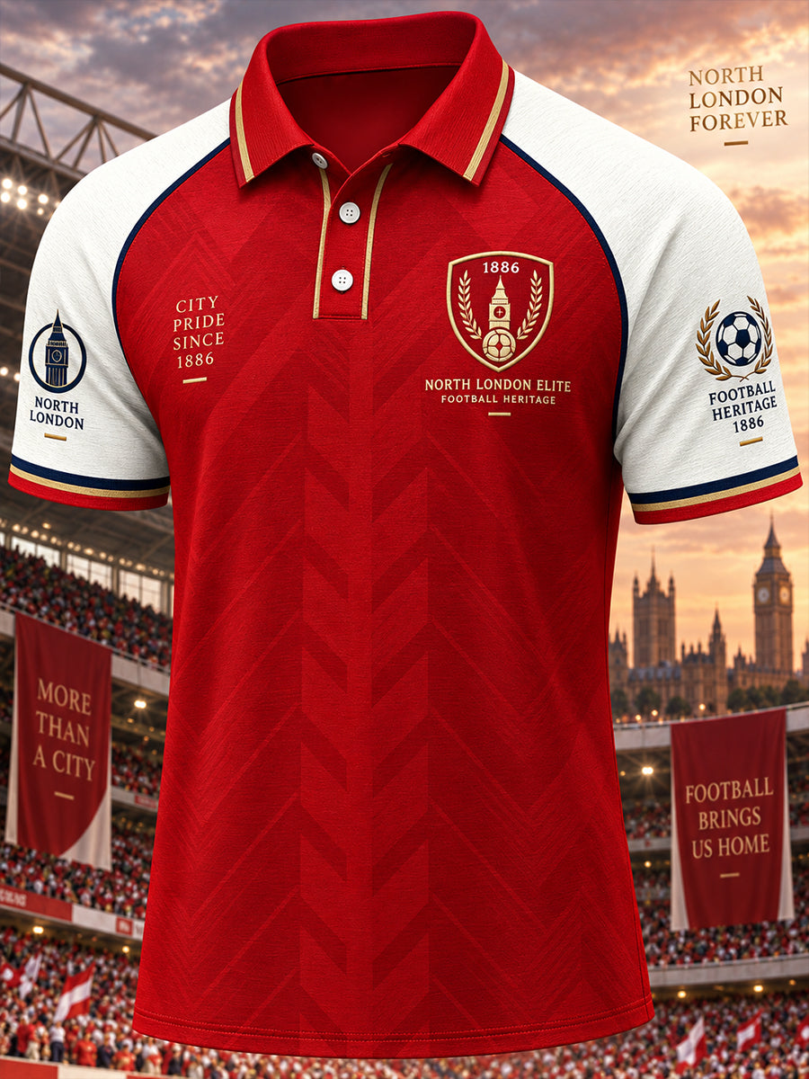 Men's Short-Sleeve Raglan Polo Shirt With Soccer-Themed Print