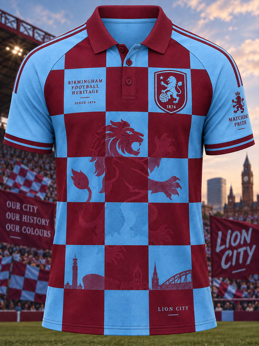 Men's Short-Sleeve Raglan Polo Shirt With Soccer-Themed Print
