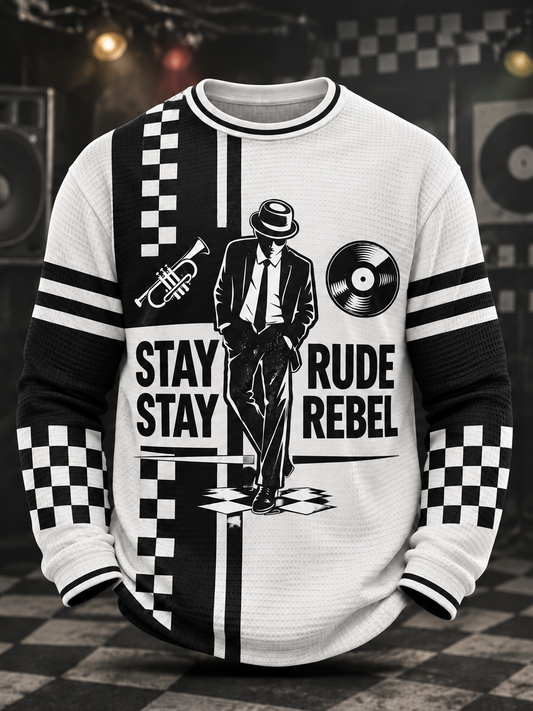 Men's Ska Revival Style Printed Waffle Sweatshirt