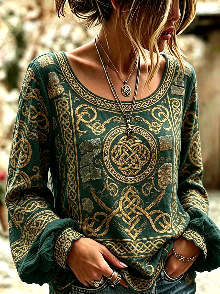 Women's Celtic Print Casual T-shirt
