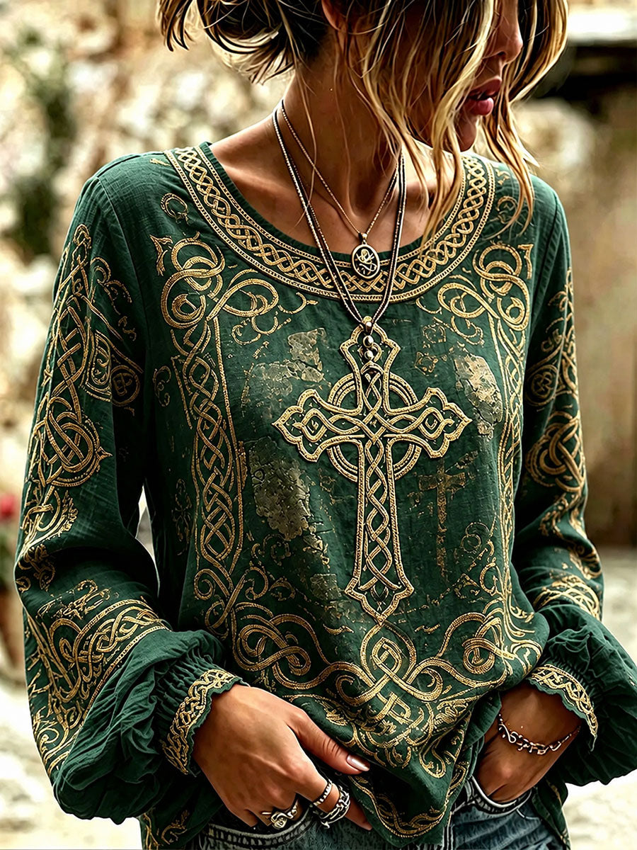 Women's Celtic Print Casual T-shirt